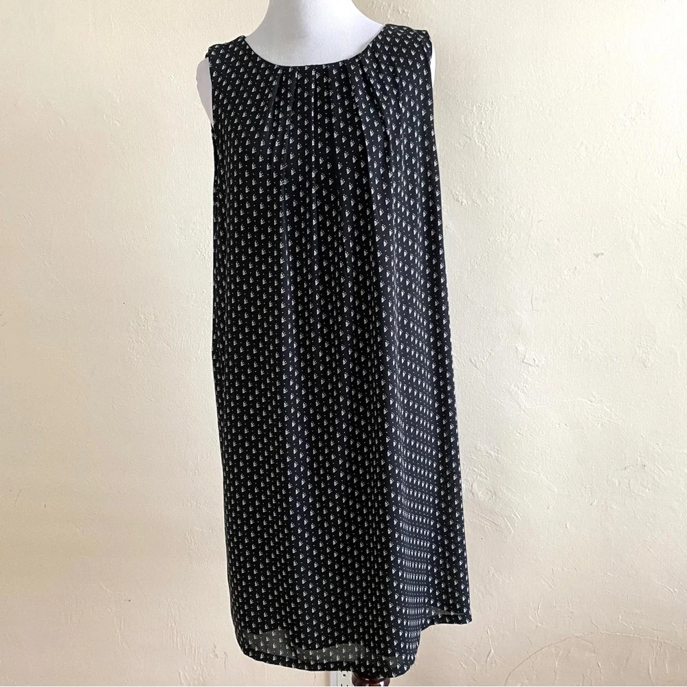H&M Shift Dress Black 12 White Sheer Overlay Knee Length Sleeveless Sz 12